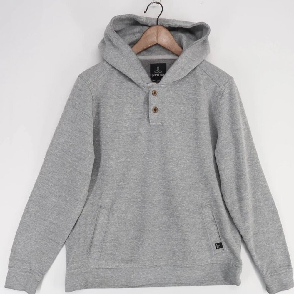 prAna Trawler Hooded Henley Men’s Medium - Heather Grey Eco-Fleece
